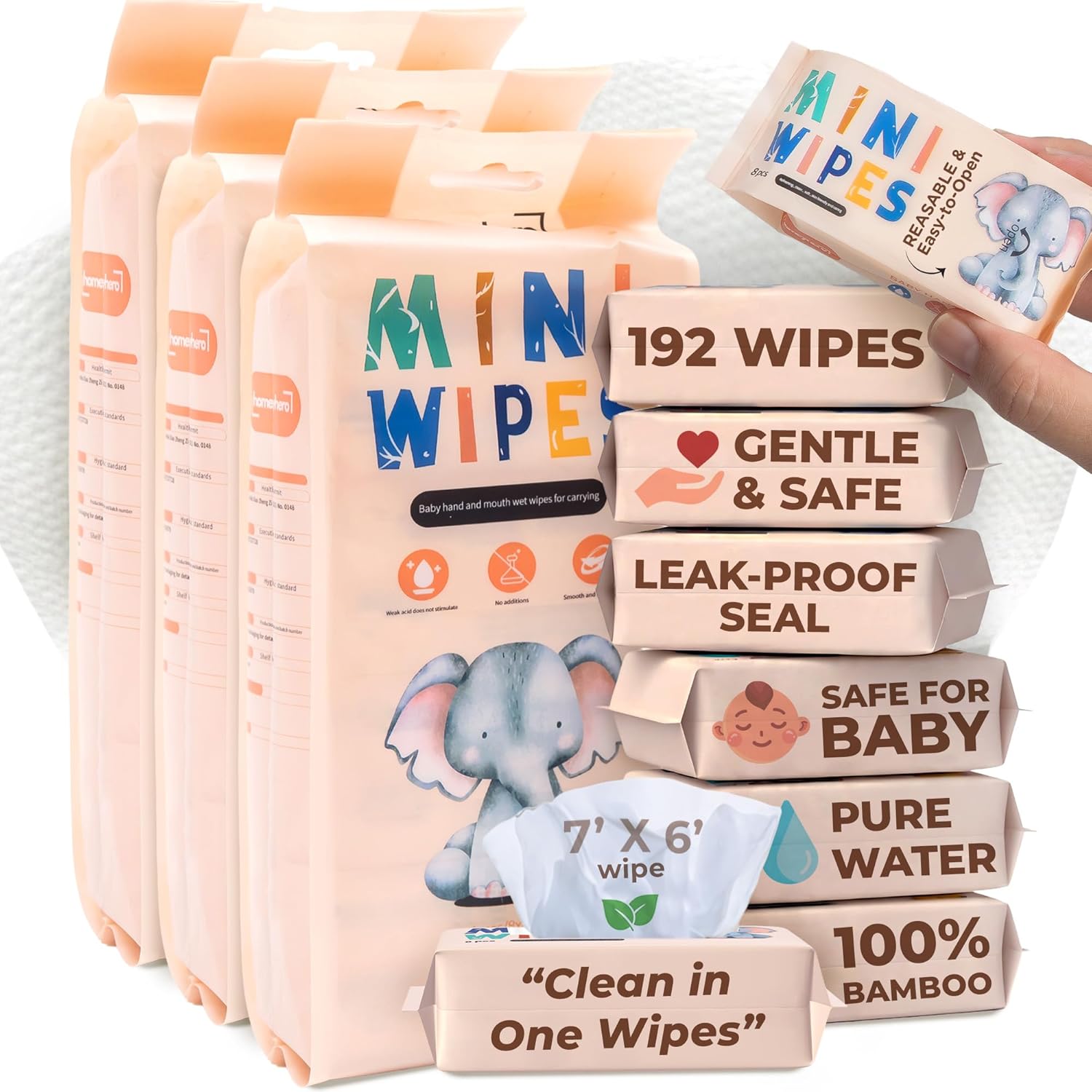 Baby Products Set - 24 Pack Travel Baby Wipes, 192